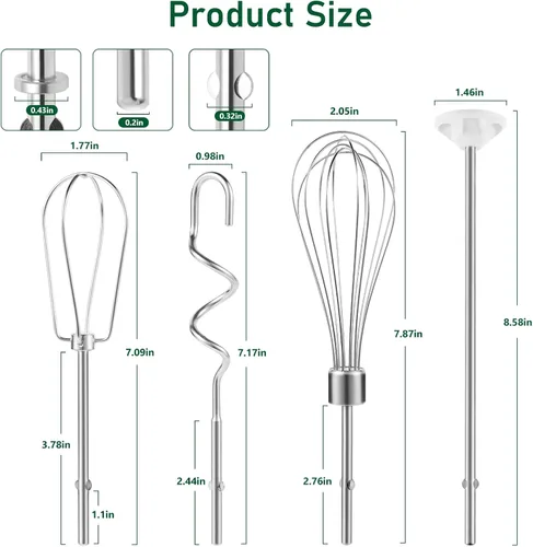 Vista 7 de Accesorios para batidora de mano, ganchos de masa y batidor, varilla de mezcla, accesorios de batidora de mano de acero inoxidable compatibles