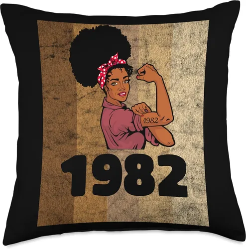 Vista 4 de Vintage 1982 Limited Edition 41st Birthday Afro Girls Women Throw Pillow