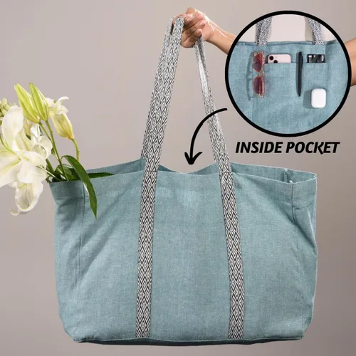 Vista 6 de Folkulture Bolso tote para mujer, lona, Verde salvia, Bolso tote