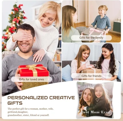 Vista 6 de Almohada de fotos personalizada de 14 x 14 pulgadas, funda de almohada personalizada de doble cara con texto de imagen, funda decorativa suave