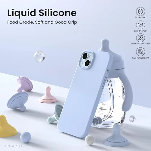 Vista 3 de ORNARTO Funda para iPhone 14 de 6.1 pulgadas, cubierta delgada de silicona Azul bebé