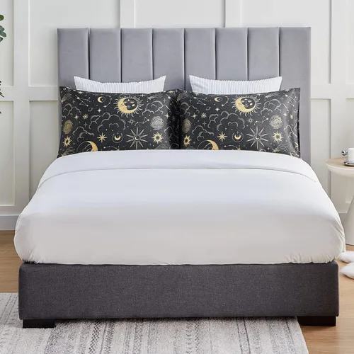 Vista 7 de EXQ Home - Funda de almohada de satén para cuidar el cabello y la piel, tamaño estándar, de seda con estampado negro, juego de 2 fundas con cierre