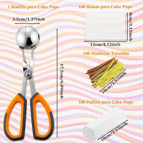 Vista 2 de Kit para hacer pasteles – Incluye 100 palitos, 100 bolsas, molde, herramientas para pasteles y paletas