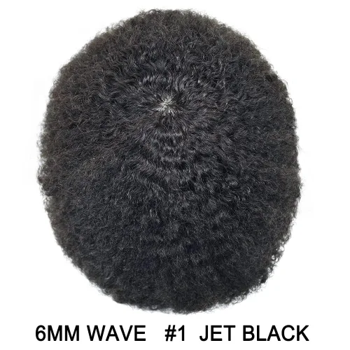 Vista 2 de Unidad de cabello humano para hombres afroamericanos africanos americanos, cabello brasileño afro tupé para hombres negros de 0.236 in de onda de #1