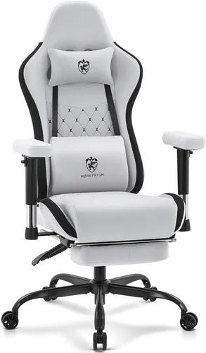 Vista 11 de Silla de juegos de tela transpirable, silla de oficina para computadora con reposapiés, soporte lumbar de masaje y almohadilla de gel, silla