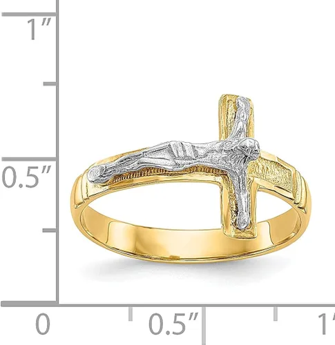 Vista 3 de Anillo religioso de oro amarillo de 14 quilates dos tonos cruz de crucifijo para hombre talla 900 joyería fina para papá regalos para él Oro