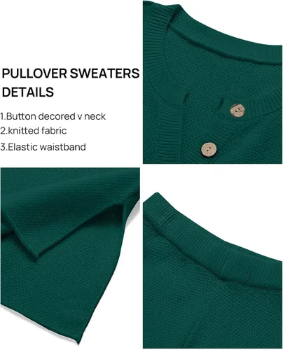 Vista 8 de MEROKEETY Conjunto de 2 piezas para mujer, de manga larga, con botones, suéter y pantalones, conjuntos de descanso