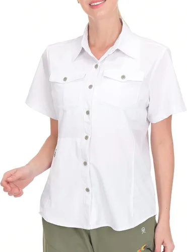 Vista 2 de Little Donkey Andy Camisa elástica de manga corta UPF50+ para mujer, de secado rápido, para senderismo, viajes, campamento