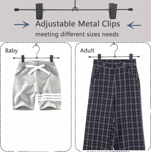 Vista 2 de Paquete de 30 perchas de alambre de metal negro y gris para pantalones, faldas y pantalones con clips, 13.8 pulgadas, resistentes y duraderas