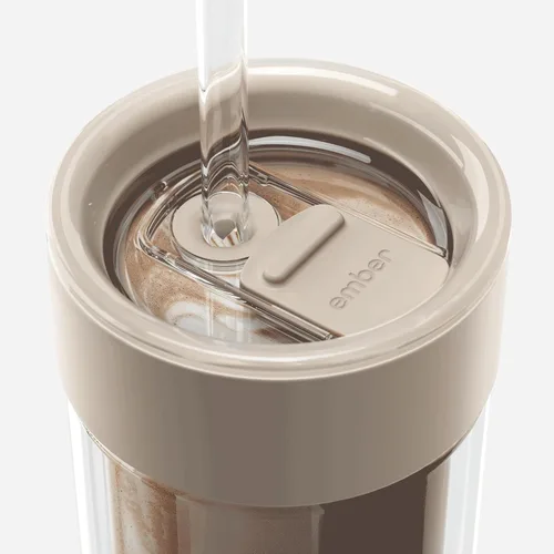 Vista 8 de Ember Vaso frío de 16 onzas – Taza de café helado de vidrio aislado con popote y tapa a prueba de derrames, mantiene las bebidas frías, elimina