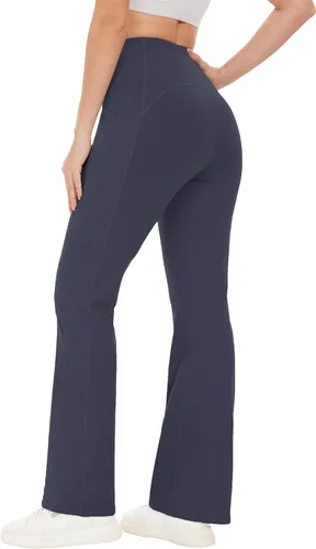 Vista 2 de SOOWOT Pantalones de yoga con forro polar para mujer, leggings acampanados de cintura alta, pantalones de yoga térmicos de invierno con bolsillos