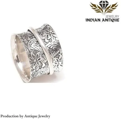 Vista 2 de Anillo giratorio de plata de ley 925 con flores para mujer, anillo para aliviar la ansiedad, anillo de meditación