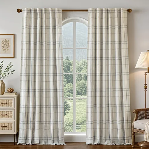 Vista 25 de DriftAway Cortinas de felpilla de lino a cuadros 100% opacas de 96 pulgadas Beige