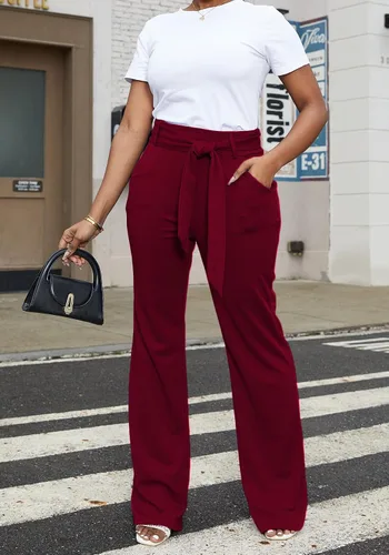 Vista 8 de LKOUS Pantalones de vestir elásticos de cintura alta para mujer, pantalones de pierna ancha, pantalones de trabajo para oficina