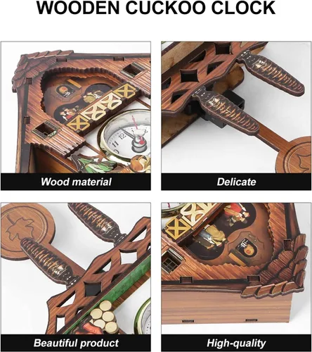 Vista 5 de Reloj de cuco, relojes de pared de madera, madera tradicional hecho a mano, estilo antiguo, retro, mecánico, cuco, péndulo, reloj de cuarzo