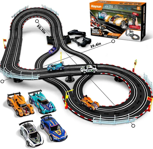 Vista 5 de Conjuntos de pista de carreras de coches ranurados eléctricos - 1:43 conjuntos de pista de carreras con 4 coches ranurados con faros, 2