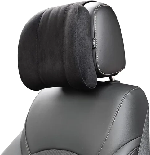 Vista 7 de Almohada para reposacabezas de automóvil, tela de gamuza suave, espuma viscoelástica, almohada para el cuello del automóvil, máxima comodidad y Beige