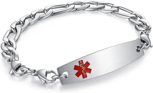 Vista 201 de Brazaletes de alerta médica ajustables de 7.5" a 9" para mujer/hombre, de acero inoxidable, intercambiables Cadena de bloque