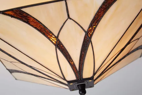 Vista 2 de DIRYZON EUL Lámpara de techo semiempotrada estilo Tiffany de misión, diseño antiguo de latón con pantalla de vidrio artístico multicolor, 3 luces