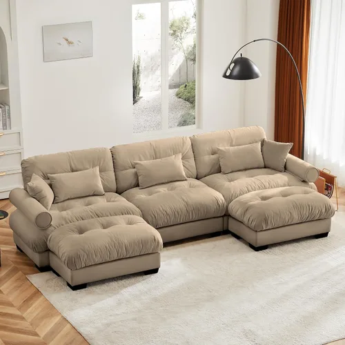Vista 27 de Otomana beige para sofá modular modular, sofá individual, asiento otomano para sofá modular convertible, sofás de terciopelo para sala de estar