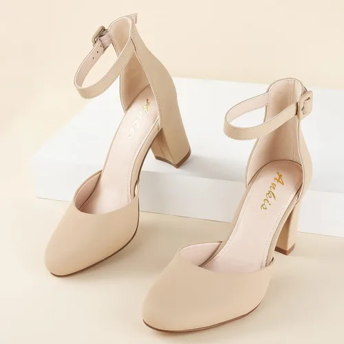 Vista 3 de Ankis Tacones cerrados para mujer, negro, nude, blanco, plateado, dorado, tacones cerrados con punta redonda y bloque grueso, 3 pulgadas