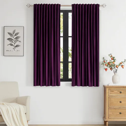Vista 30 de PRIMROSE Cortinas de terciopelo champán de 63 pulgadas de largo para sala de estar, juego de 2 paneles opacos, bolsillo para barra, pestaña trasera