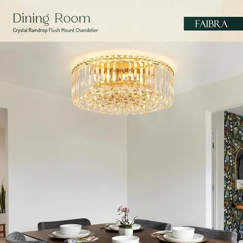 Vista 7 de Lámpara de techo de cristal K9 dorada de 17.3 pulgadas, lámpara de techo moderna, lámpara redonda de lujo para comedor, dormitorio, pasillo, isla