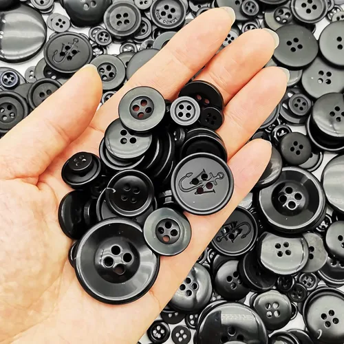 Vista 2 de 1600 botones negros de varios tamaños para manualidades, surtido de botones de manualidades mixtos a granel