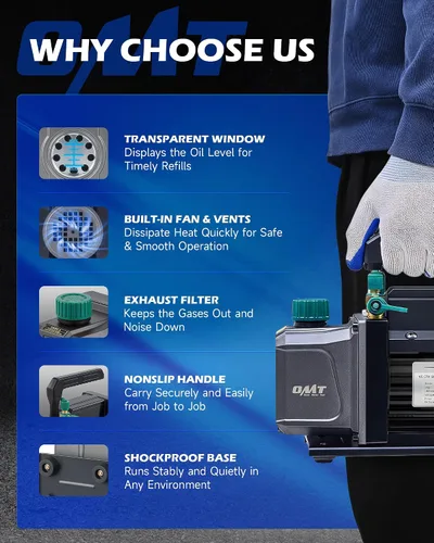 Vista 8 de Orion Motor Tech - Bomba de vacío de AC y juego de medidores, bomba de vacío de 1/3 hp, kit de manómetro de 4.5 cfm con detector de fugas, 4
