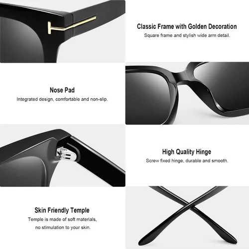 Vista 4 de Wzerry Gafas de sol polarizadas para mujer, gafas de sol clásicas retro con marco cuadrado, protección UV400