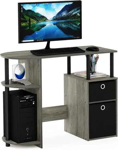Vista 7 de Furinno Jaya Simplistic - Escritorio de estudio para computadora, americano/cromo/negro