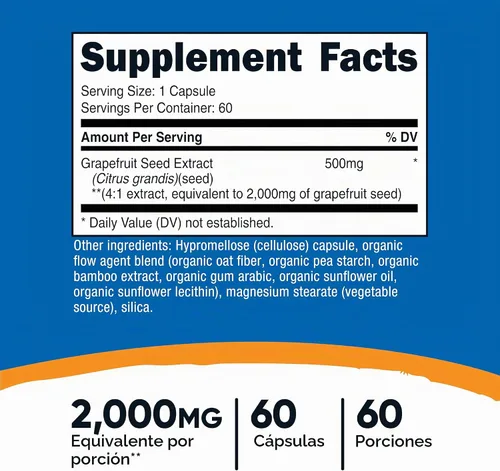 Vista 2 de Nutricost Extracto de semilla de pomelo 60 cápsulas para 60 porciones por botella