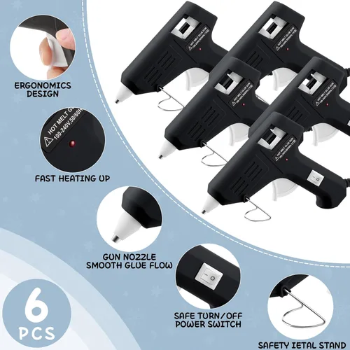 Vista 3 de Threlaco 6 Pcs Mini Hot Glue Gun for Class Craft Glue Guns Fast Preheating Hot Melt Gun Low Temp with Burn Protection School DIY Home, 20 W (Black)