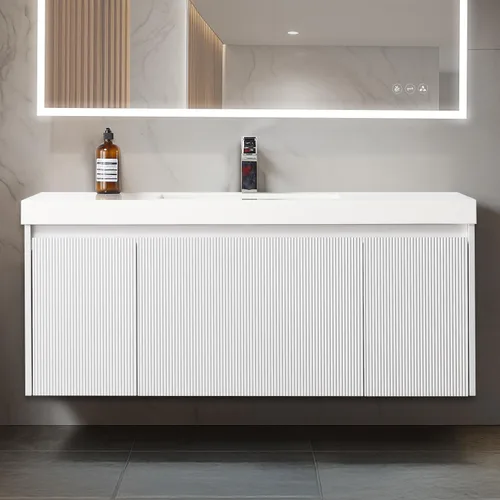 Vista 44 de Blossom Lavabo de baño de 20 pulgadas con tocador, todo en madera montado en la pared, gabinete flotante de baño con tocador con fregadero