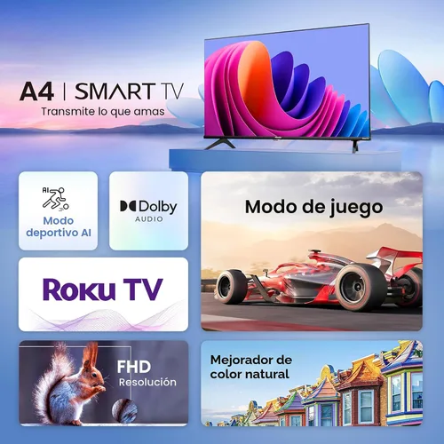 Vista 4 de Hisense Smart Roku TV de 40 pulgadas Serie A4 FHD 1080p con compatibilidad Alexa (40A4NR) - Dolby Audio, diseño de bisel delgado, Asistente de Google
