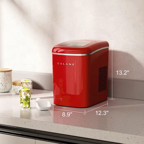 Vista 6 de Galanz Máquina eléctrica portátil para hacer hielo para encimera, 26 libras en 24 horas, 9 cubos en forma de bala listos en 9 minutos, 2 tamaños