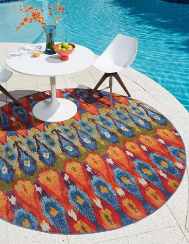 Vista 10 de Unique Loom Outdoor Modern Collection - Alfombra de área Ikat (4 pies 1 pulgada octágono multi/borgoña)