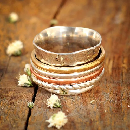 Vista 6 de Boho-Magic Anillo giratorio para mujer, plata de ley 925, con cobre y latón, anillos de plata