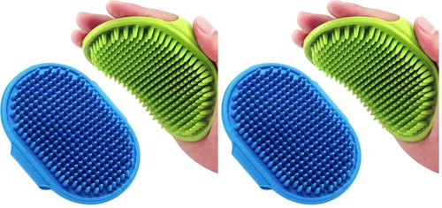 Vista 9 de Cepillo para aseo de perros, cepillo de baño con champú para mascotas Lilpep, masaje relajante, peine de goma con mango de anillo ajustable para Azul