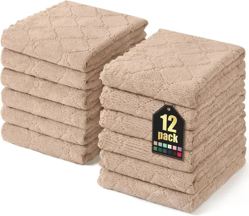 Vista 75 de Homaxy - Paquete de 12 trapos de cocina (13 x 19 pulgadas, marrón), de terciopelo coral supersuaves y absorbentes para lavar platos, paño