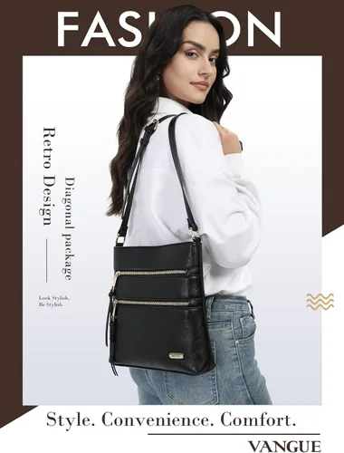 Vista 5 de Vangue Bolsos cruzados para mujer, bolsillo con cremallera de tamaño mediano con correa ajustable