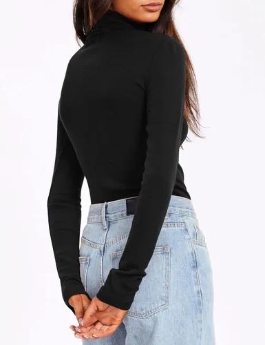 Vista 4 de SUNBS Camisas de manga larga de cuello alto para mujer, 3 piezas, cuello alto, moda de otoño, 2023, ajuste delgado, ropa interior térmica de invierno