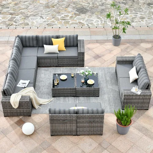 Vista 18 de HOOOWOOO Outdoor Patio Sectional Furniture Sofa Set with Widened Armrest,6 Piece Small Modern Wicker Couch,Modular L Shaped Conversation Seating Set
