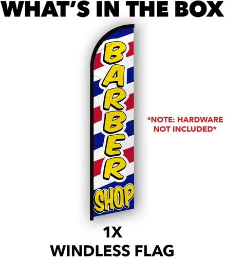 Vista 4 de Bandera publicitaria sin viento para barbería, perfecta para peluquerías, salones, cortes de pelo