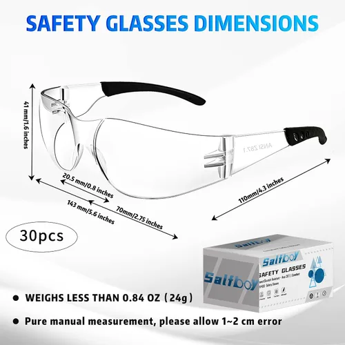 Vista 2 de Salfboy Ansi Z87.1 Certified Safety Glasses, Bulk Protection Glasses