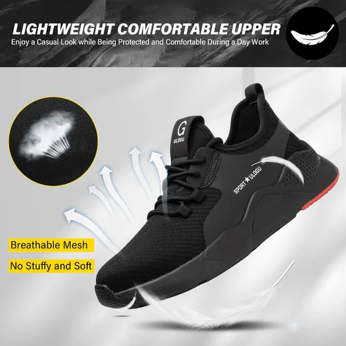 Vista 5 de Zapatos de punta de acero impermeables para hombres y mujeres, zapatos de trabajo ligeros, zapatillas de seguridad cómodas a prueba de pinchazos