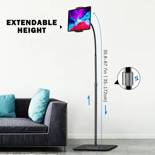 Vista 2 de AICase Aluminio ajustable en altura ajustable (35.8 in - 53.9 in) y base estable de 4.9 lbs con cuello de cisne compatible con iPad/Tablet de 4,6 a