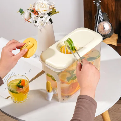 Vista 5 de Dispensador de bebidas de 1 galón para refrigerador, recipiente de agua con grifo, dispensador de agua de galón mejorado, jarra de té helado
