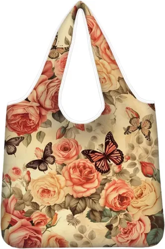 Vista 35 de Belidome Bolsa de comestibles con diseño de donas de ajolotl para compras, lavable, reutilizable, con bolsillo para asa