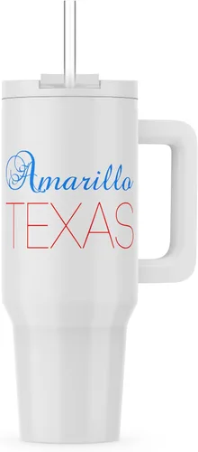 Vista 8 de 3dRose, Amarillo, Texas, red, blue text. Patriotic home town design, 20oz Tumbler